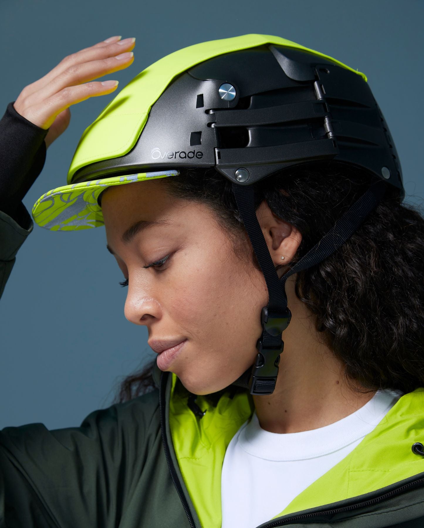 casque pliable overade imperméable jaune fluo visière réfléchissante