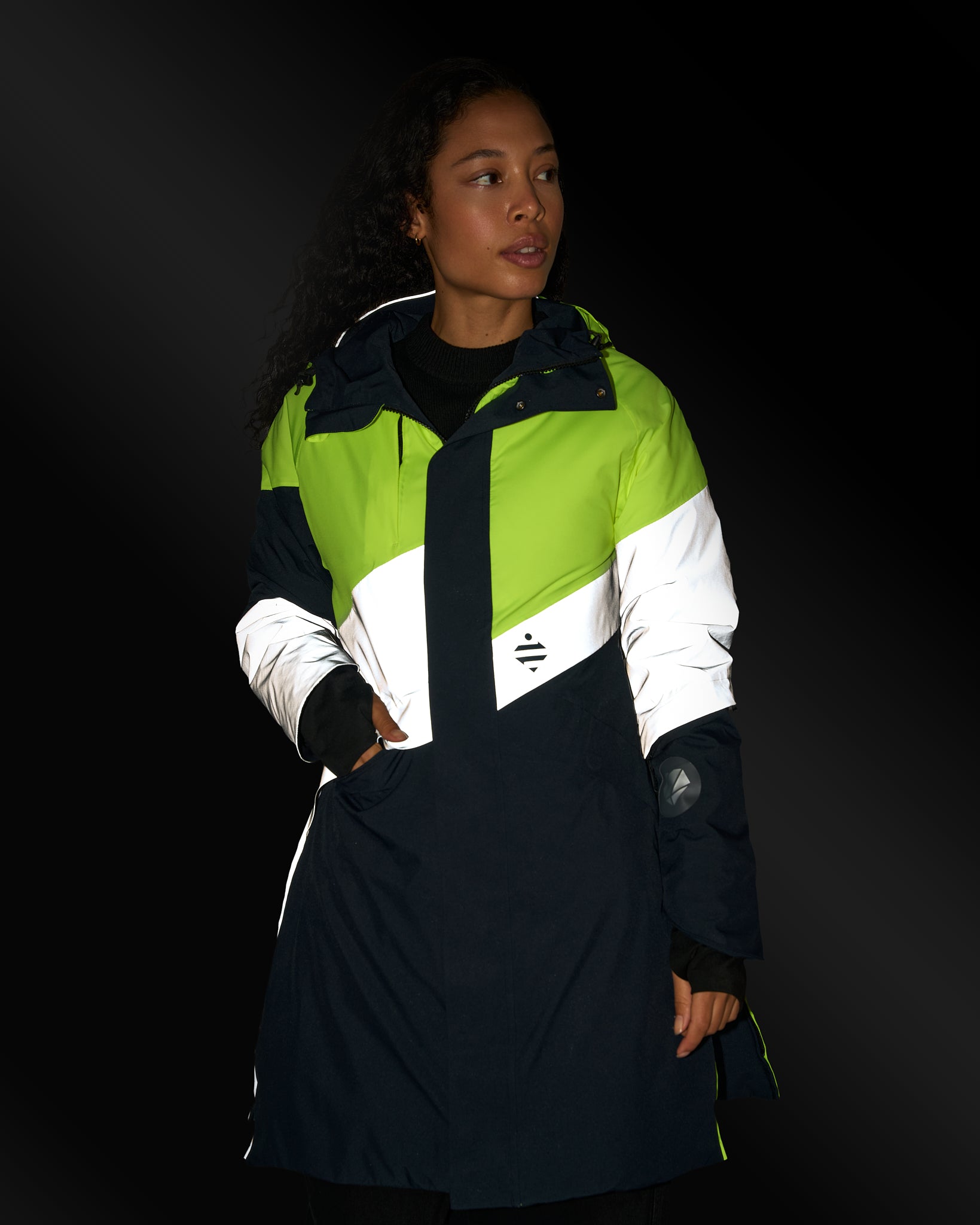 parka hiver vélo ville imperméable réfléchissante jaune fluo marine femme