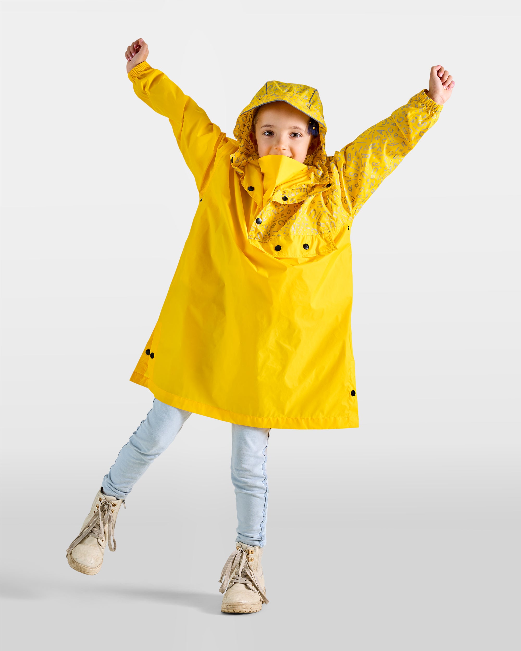 poncho protection pluie enfant fille capuche étanche jaune motifs