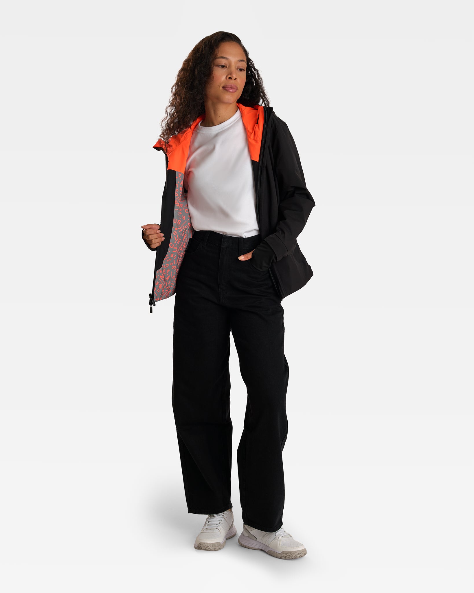 veste vélotaf REPOP orange fluo motifs graffiti réfléchissante et réversible noire