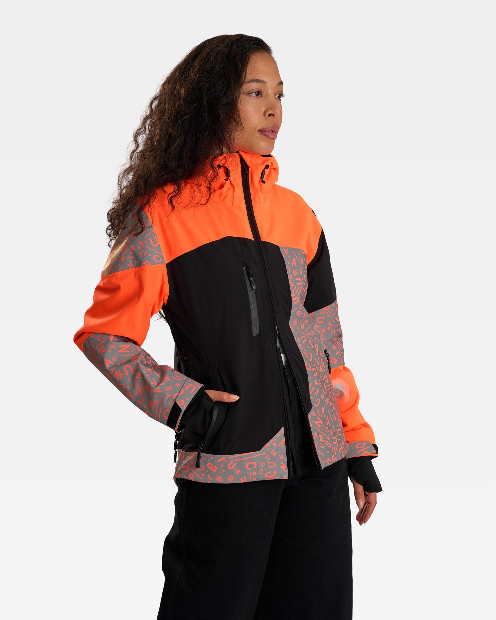 veste vélotaf REPOP orange fluo motifs graffiti noire respirante et imperméable