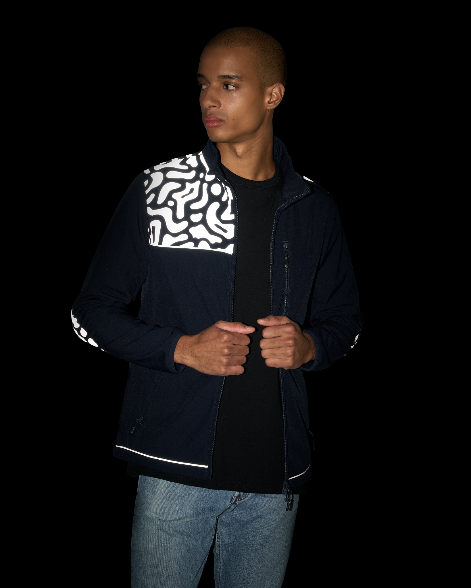 veste polaire motifs réfléchissants bleue marine vélotaf