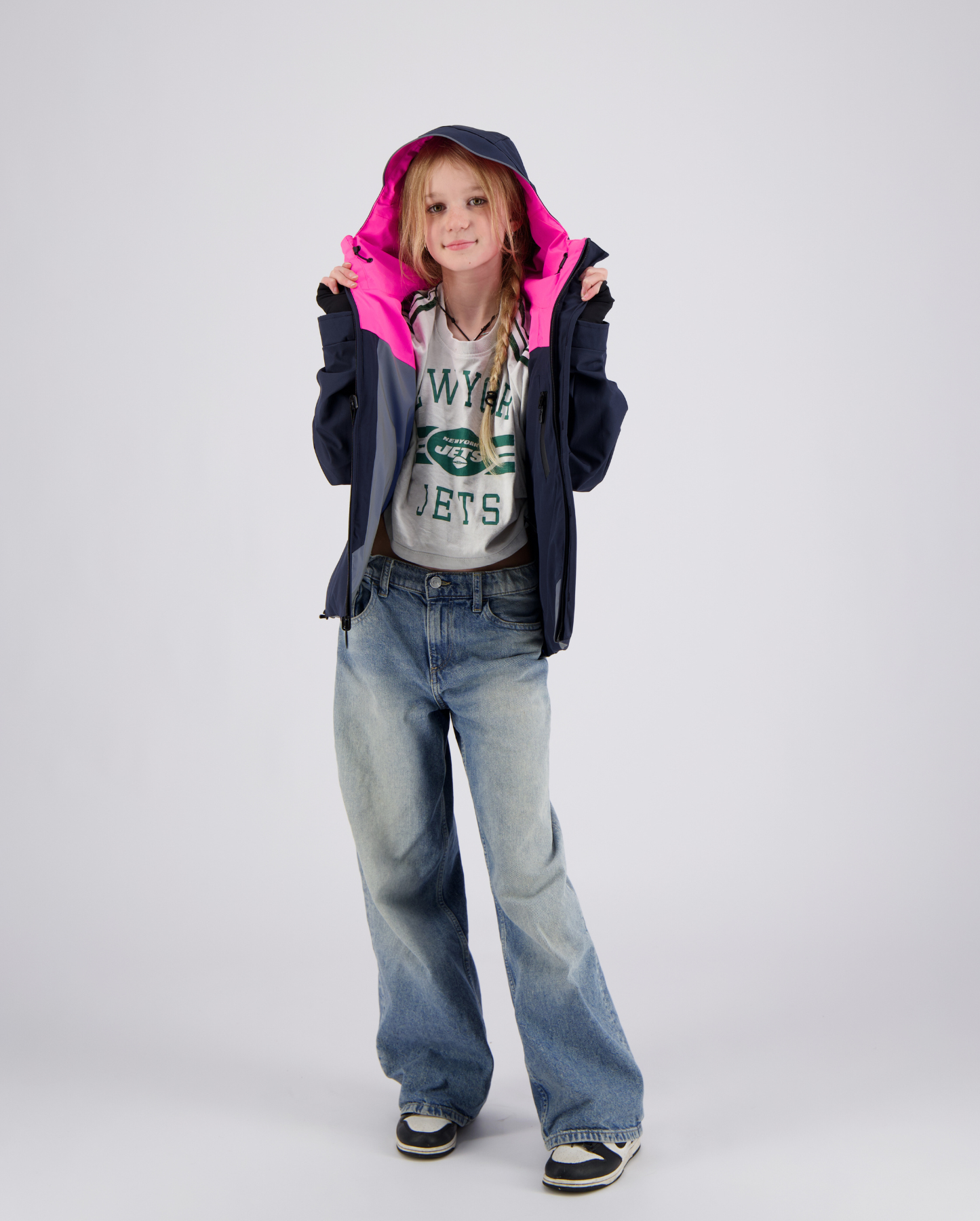 Veste vélo réversible enfant adolescent rose bleue marine imperméable avec capuche
