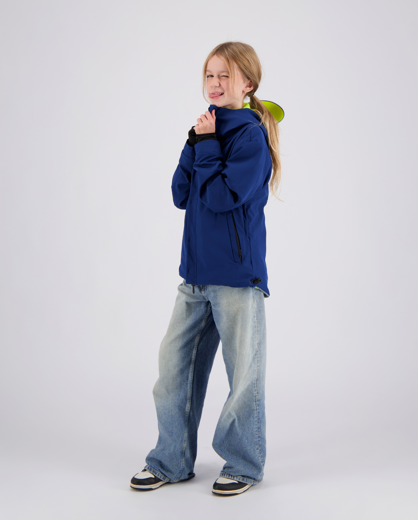 Veste vélo enfant jaune vif réversible bleue marine discret REPOP