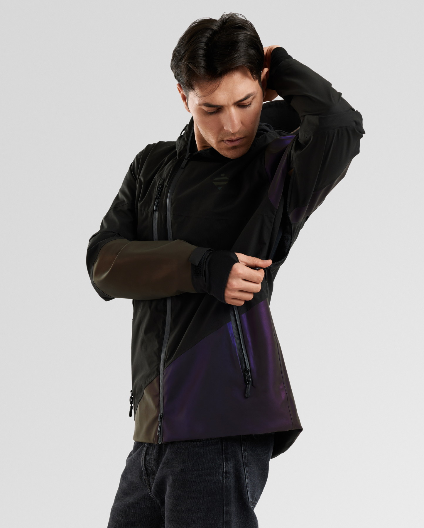 Veste vélotaf noire respirante zips d'aération réfléchissant rainbow