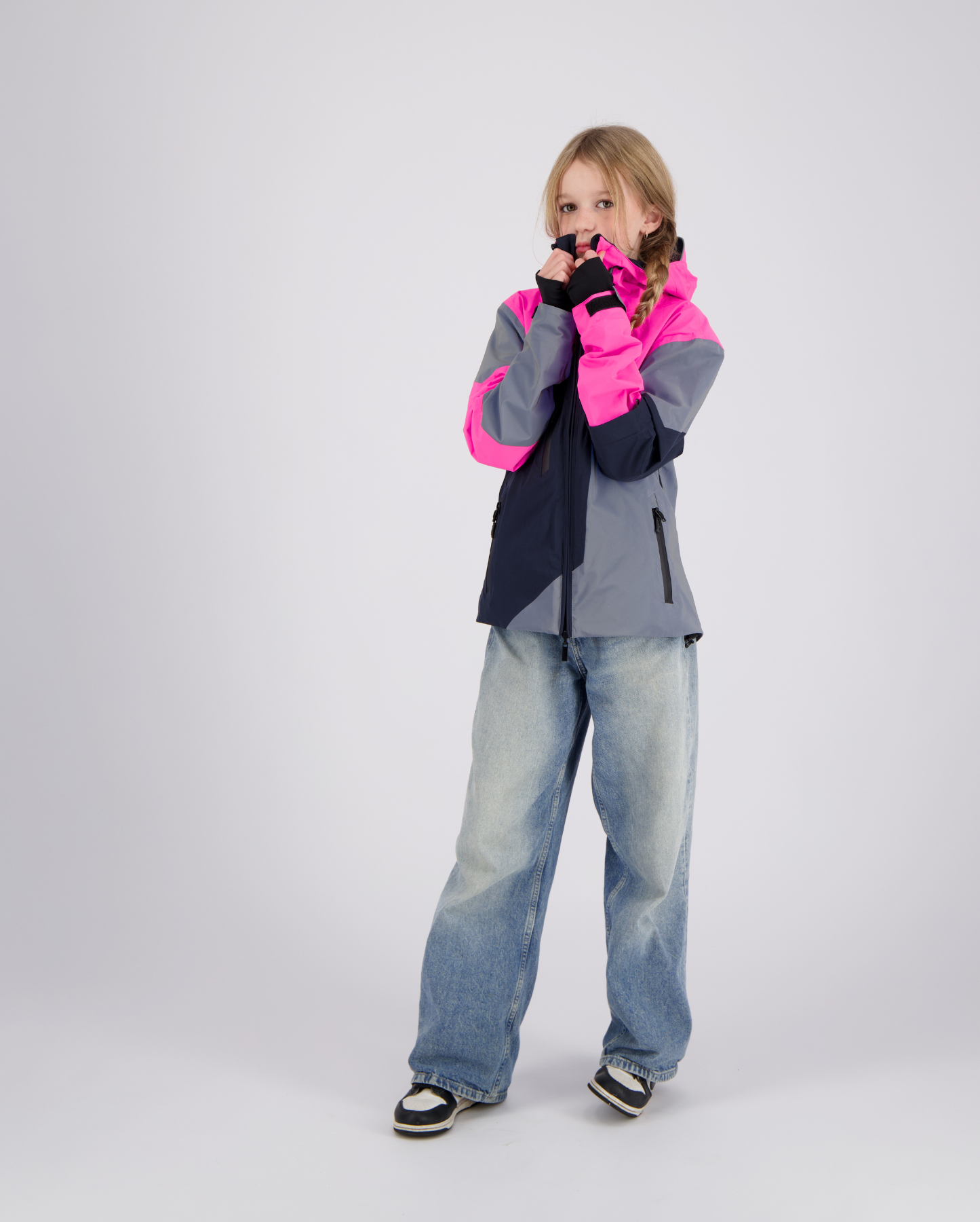 Enfant porte veste imperméable REPOP rose et bleue marine pour vélo ou trottinette
