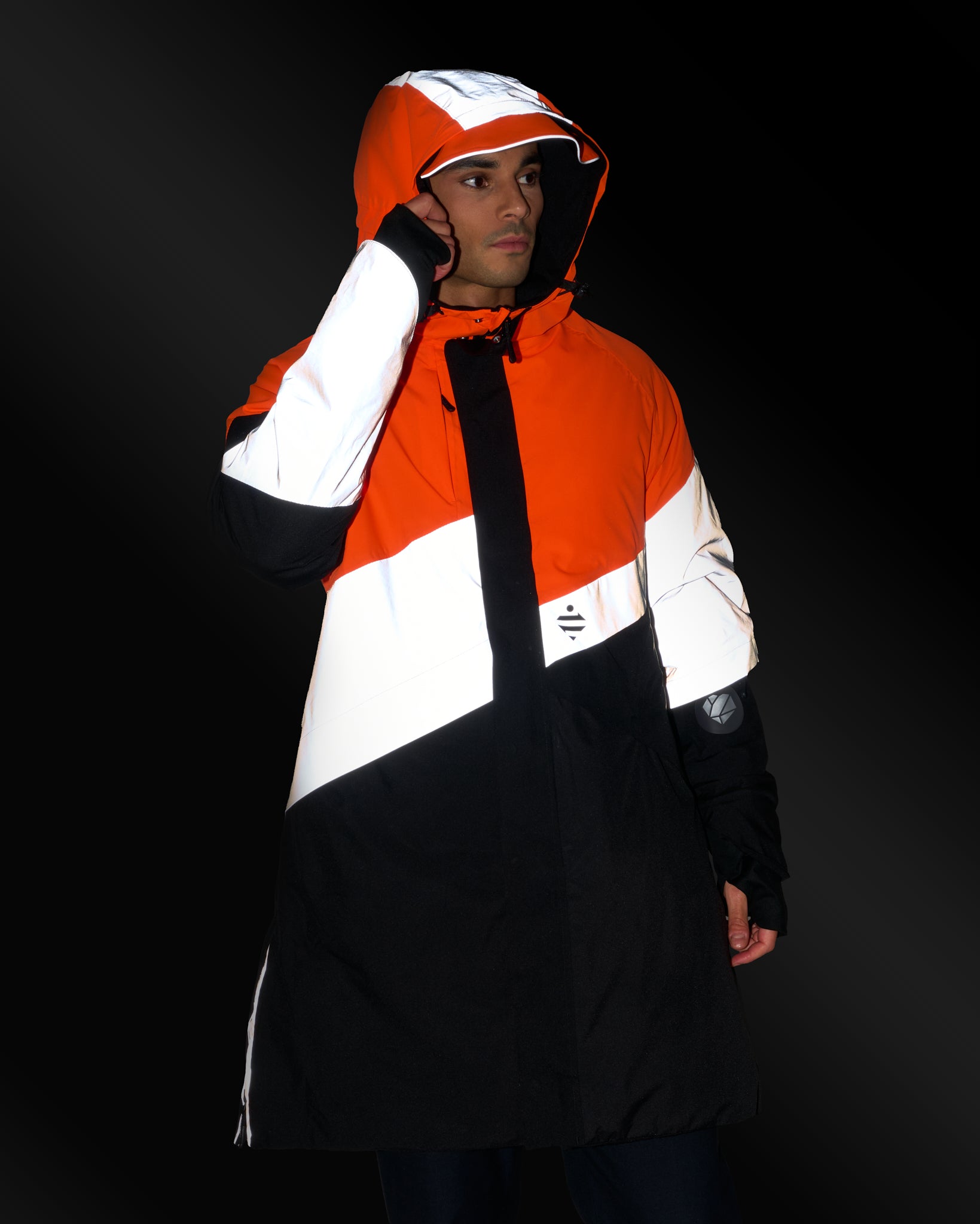 Parka chaude haute visibilité réfléchissante orange fluo pour vélo urbain homme 