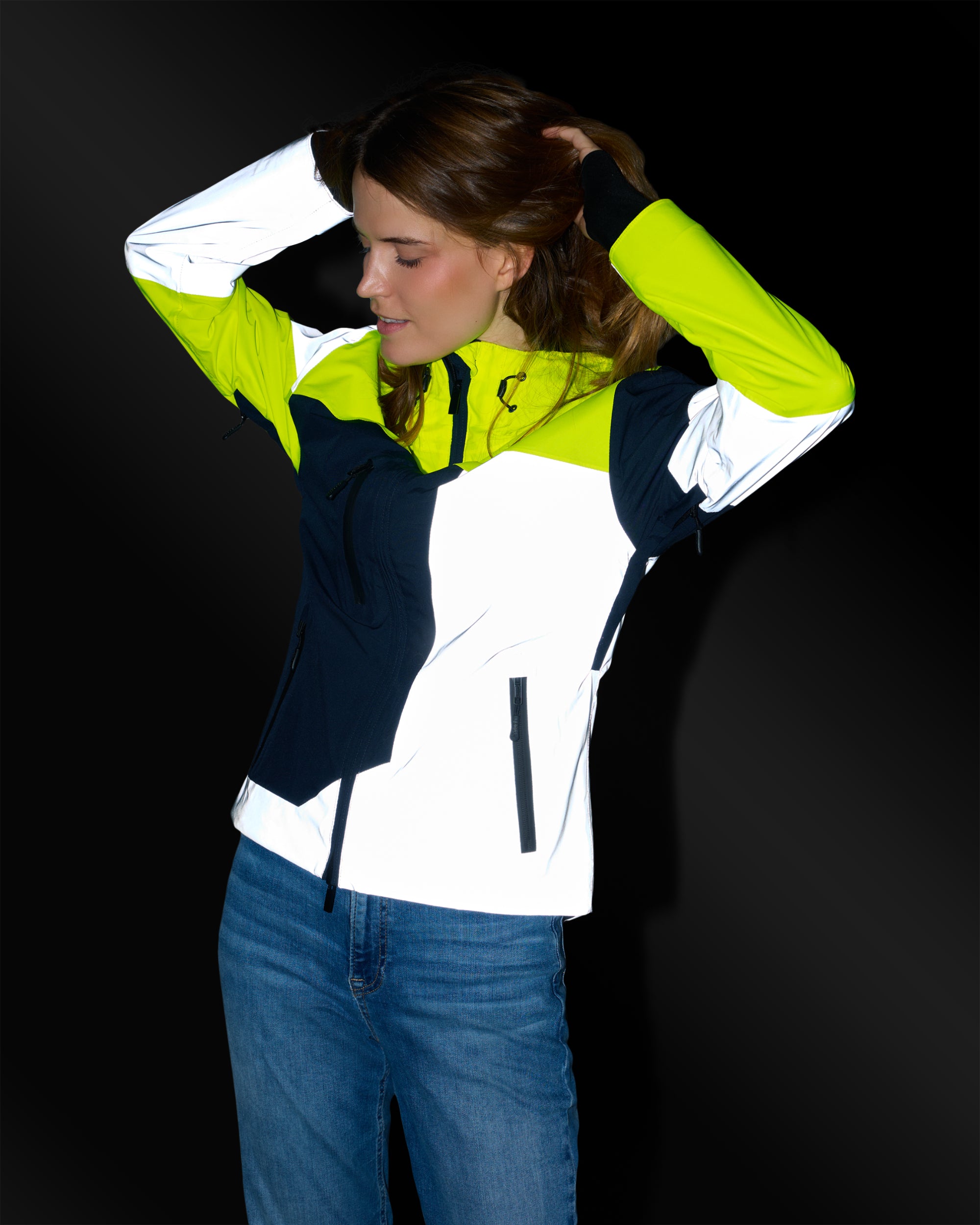 veste vélo ville jaune fluo bleue marine réfléchissante nuit femme