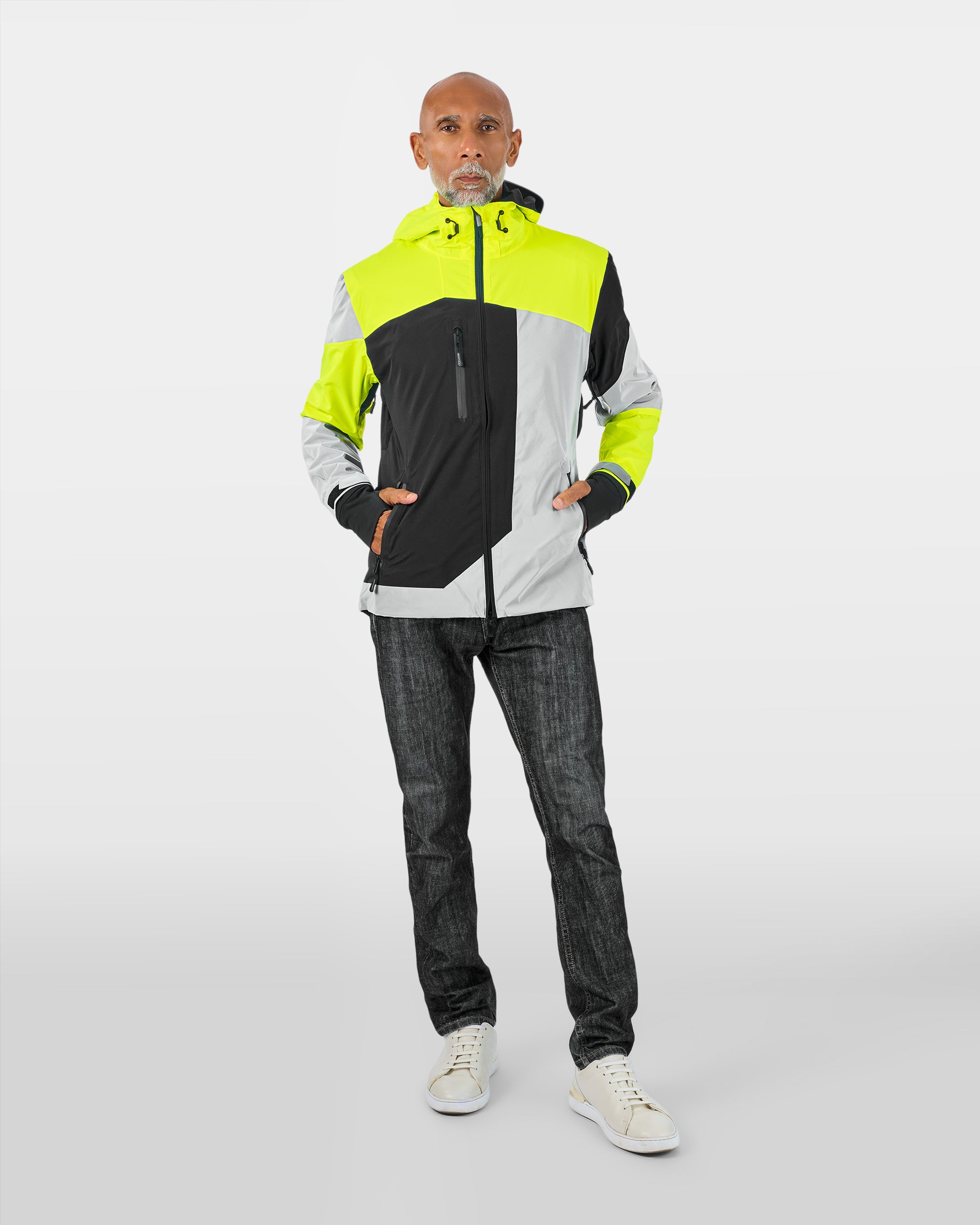 veste jaune fluo noire vélotaf visible et imperméable homme