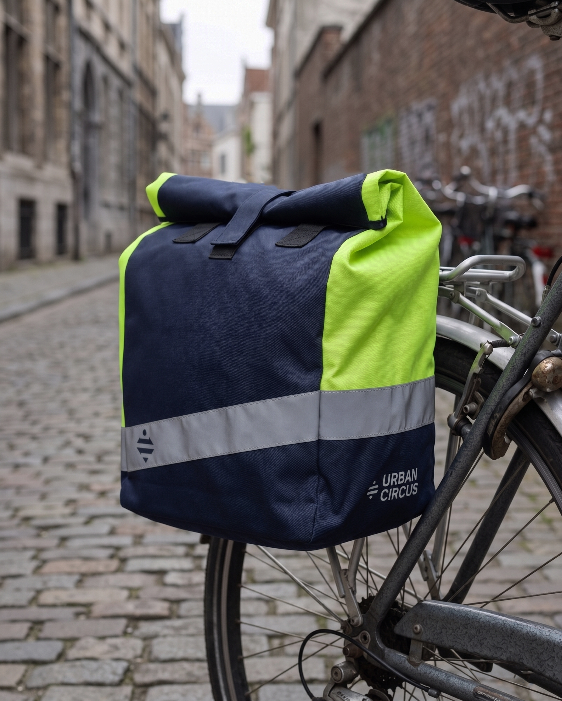 sacoche porte bagage vélo tote bag courses fluo réfléchissant